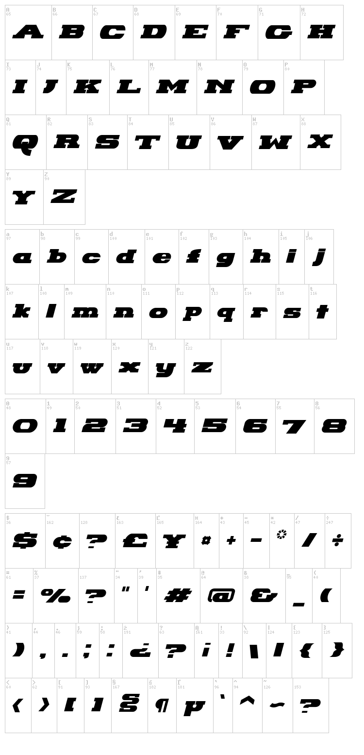 Hackney Block font map